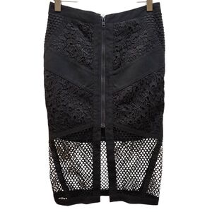 Rumor Boutique Women's Pencil Skirt Black Lace Chunky Front zip Net Bottom XS